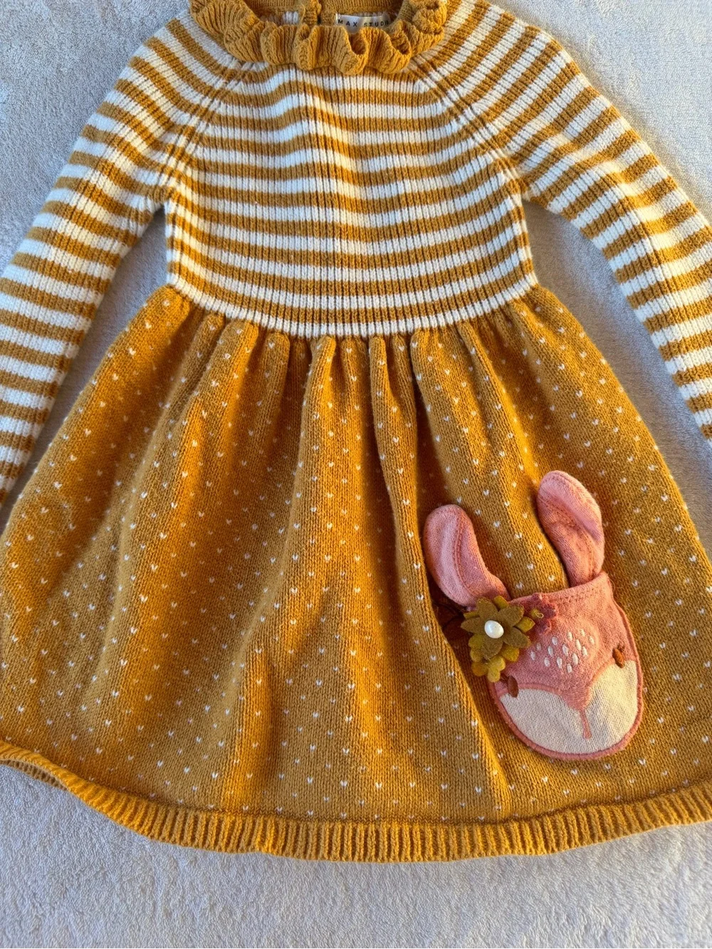 Max Studio Baby Mustard and Cream Striped Knit Romper Size 12-18M